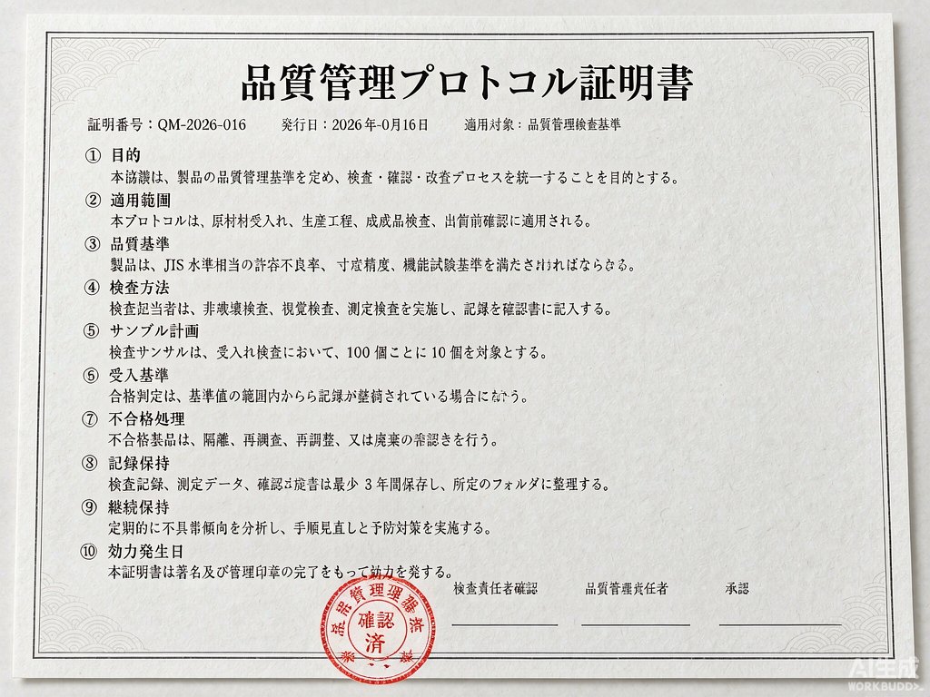 Japanese QC Protocol Certificate